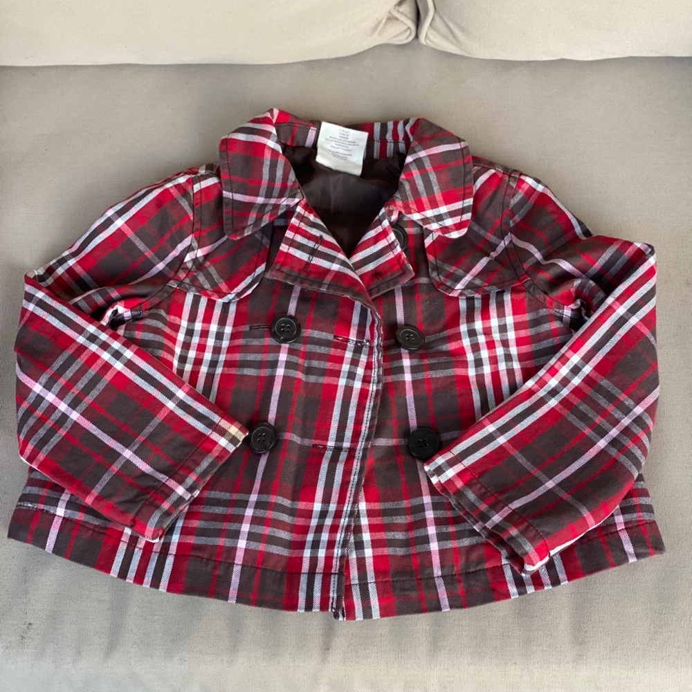 CRAZY 8 Girls Vintage HOLIDAY Plaid Trench Coat XS - Picture 2 of 13